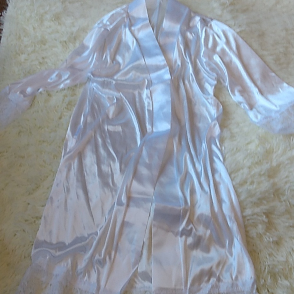 White faux satin lingerie robe